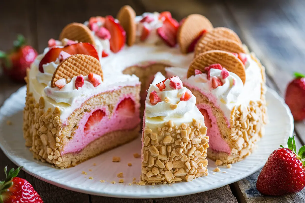 strawberry crunch poke cake