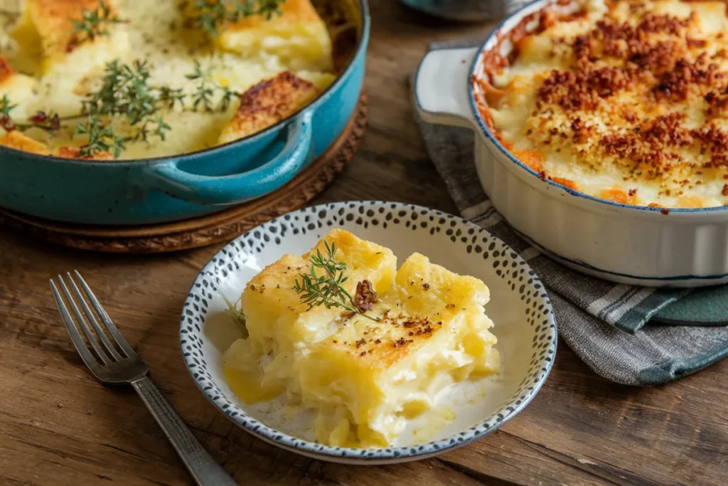 What is the difference between scalloped and au gratin potatoes?